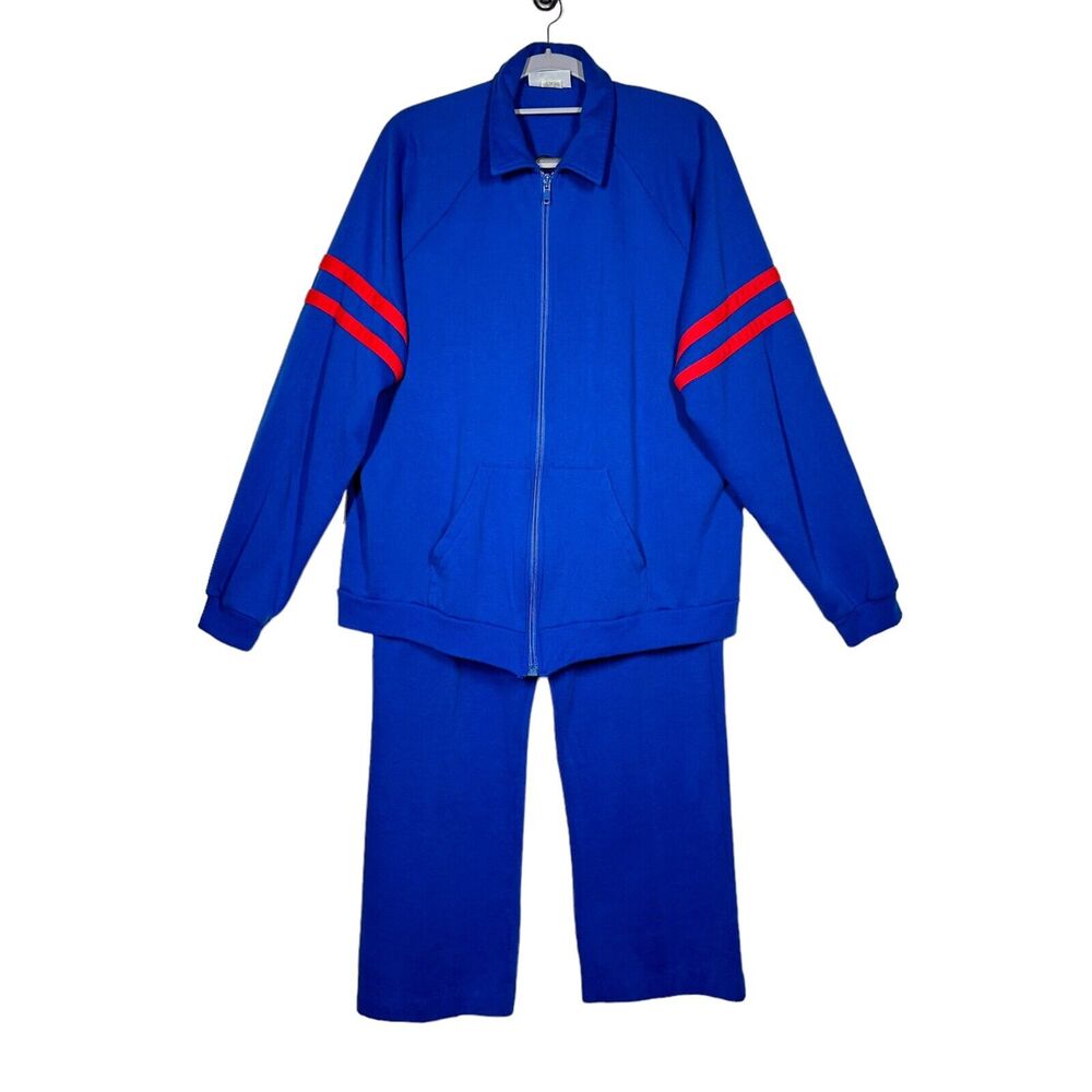 Vintage Activewear Track Sweat Suit Set of 2 Size L Royal Blue Retro Made USA